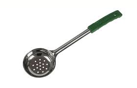 Ложка для соуса, нерж. сталь, перфорірованая, V 120 мл, зелена пластик. ручка, арт. KN-102806